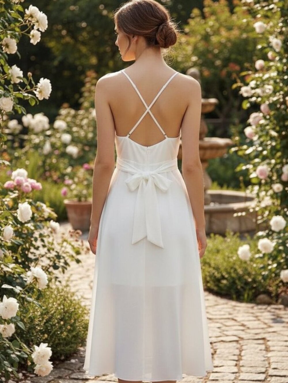 Maxi Dress Solid Gathered Top Spaghetti Straps Back Tie Cute Bow!